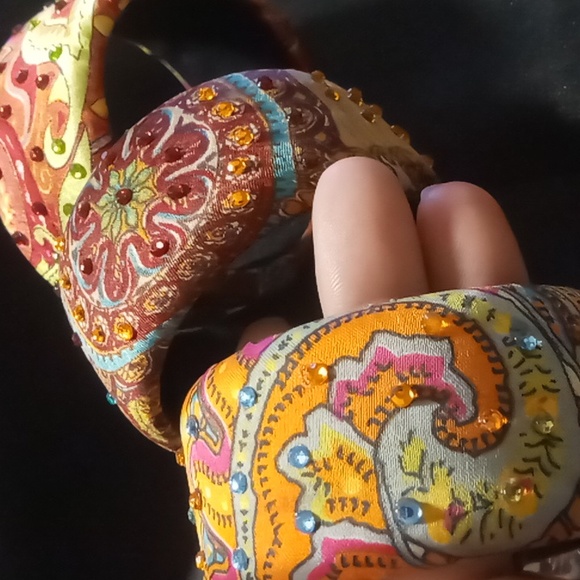 Silk covered with rhinestone bracelets colorful boho 2.5 across 1.5 in. wide. - Picture 2 of 7